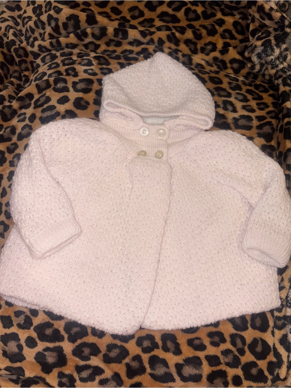 Light Pink Knit Button Neck Hooded Cardigan 12m
